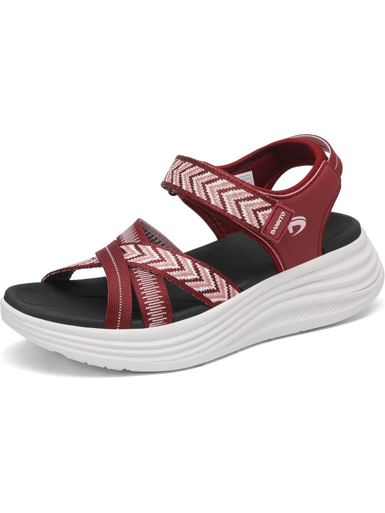 Women's Red Comfortable Walking Sandals With Arch Support Elastic Strap